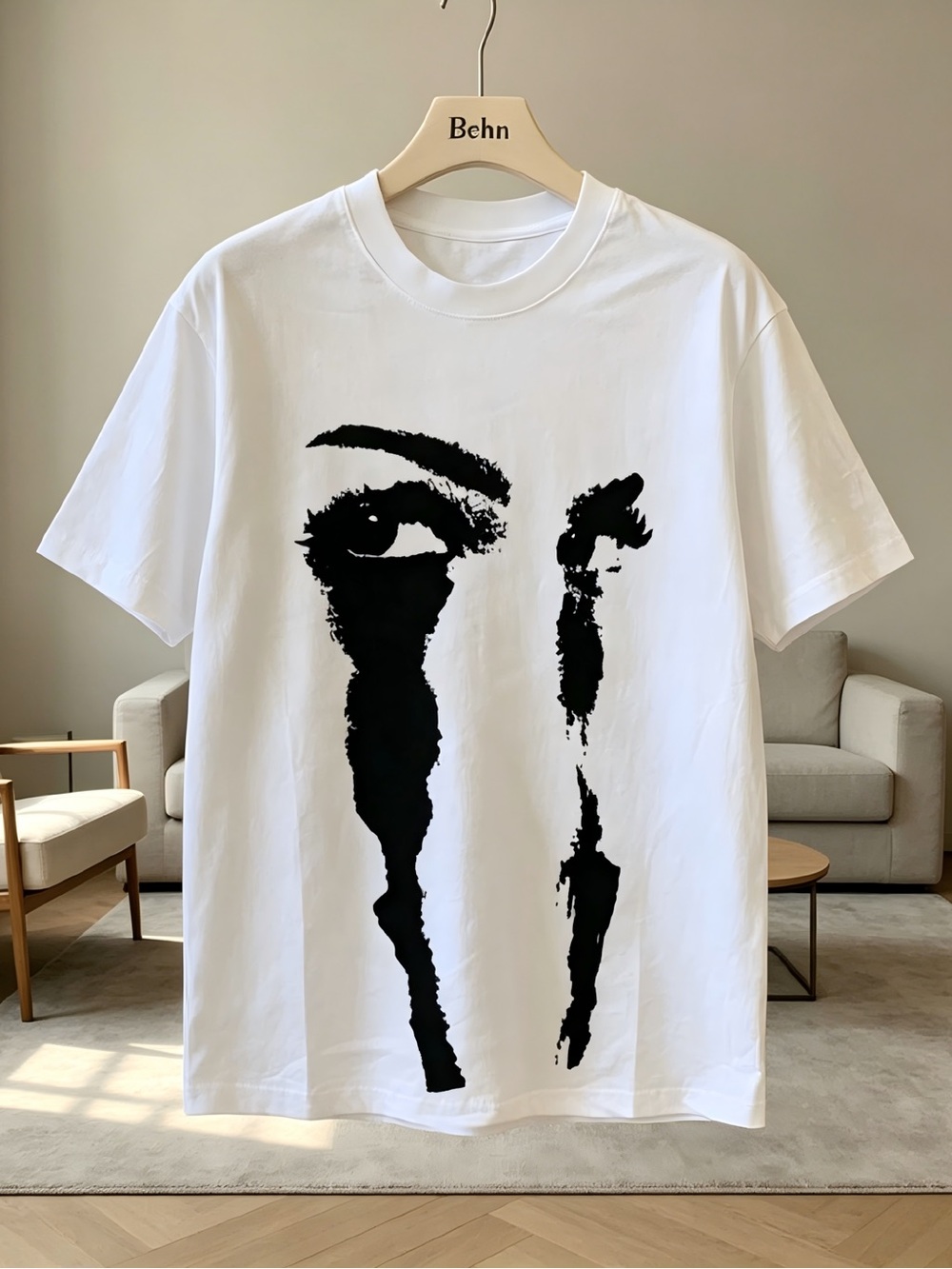 White Graphic Short Sleeve Tee with Black Print Womens Mens T-shirt Unisex